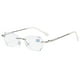 thumbnail image 2 of Gafas antienvejecimiento con luz azul perforada sin marco con borde de diamante para mujer, gafas planas para miopía, 2 of 5
