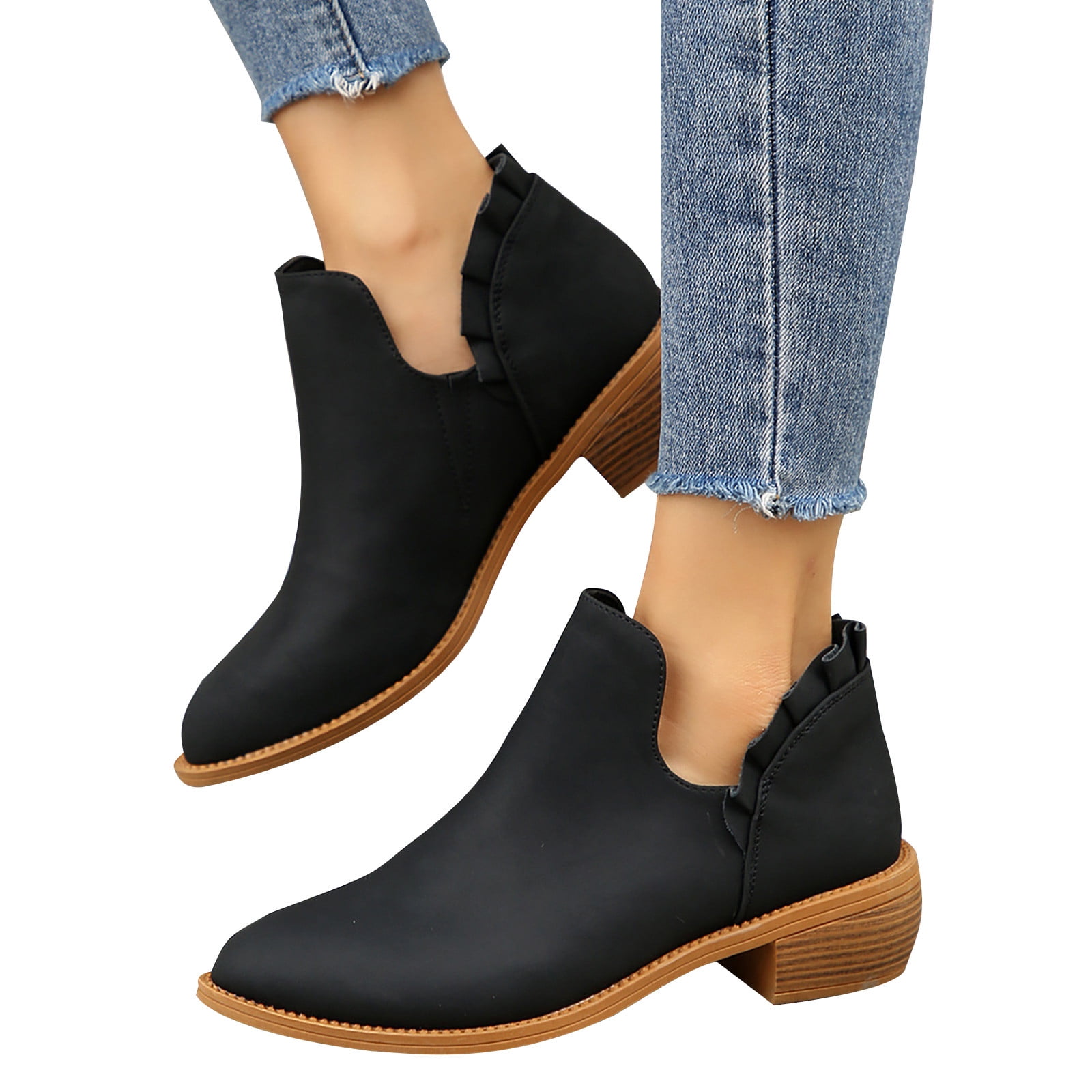 hopeusnice Women's Ankle Boots Suede Low Heel Booties Comfortable