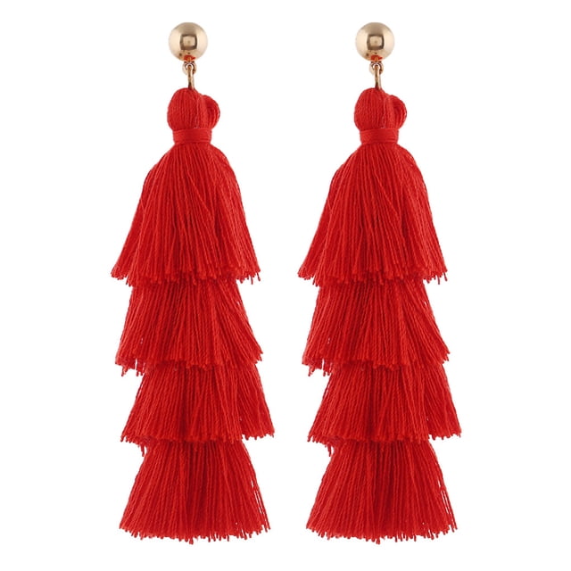 Qarigey Pendientes de borla Candelabro de 4 capas Estilo vintage bohemio Étnico largo Tribal Joyería exagerada Oreja colgante Adorno Regalo Ropa, zapatos y accesorios Miscelánea Rojo