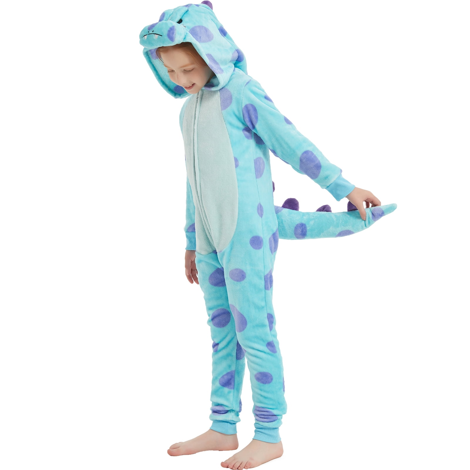 SWEETXIN Kids Dinosaur One-Piece Pajamas Halloween Snug Plush Costume Sleepwear Christmas Gifts for Girls Boys 6Years