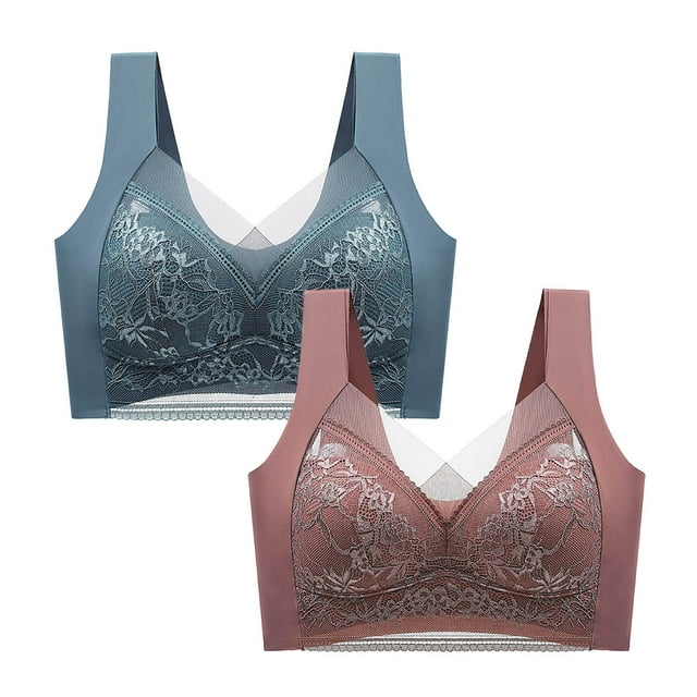 Timegard 2pc Lace Bras for Women Plus Size Full Coverage Mesh High Support Breathable Comfort Seamless Bra