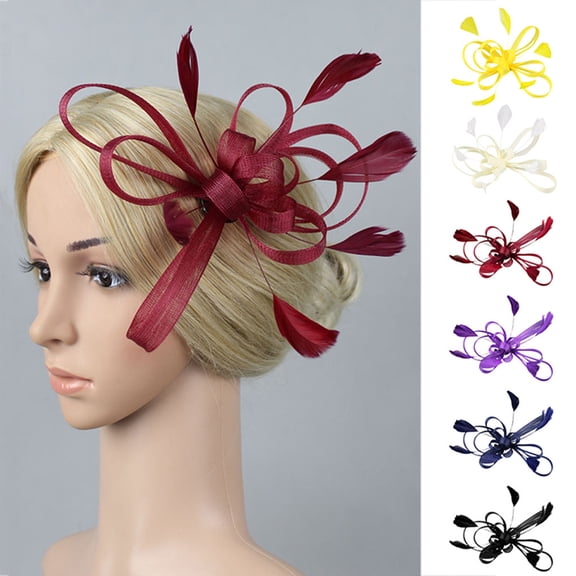 YVNAURA Handmade Fascinators Hat for Women Tea Party, Vintage Flower Mesh Ribbons on a Headband, Derby Cocktail Headpiece for Wedding Derby Church Prom, Wine, One Size