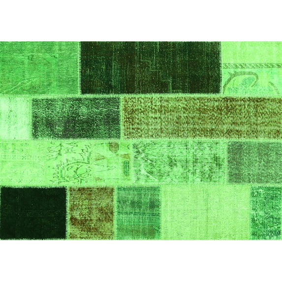 Ahgly Company Indoor Rectangle Patchwork Green Transitional Area Rugs, 7' x 9'