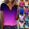 thumbnail image 2 of PADFRYBK Summer T-Shirt For Women Casual Loose Gradient Color Printed Tops V-Neck Loose Pullover Short Sleeve Loose Tunic Blouses, 2 of 5