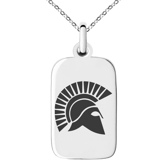 Stainless Steel Ares Greek God of War Engraved Small Rectangle Dog Tag Charm Pendant Necklace