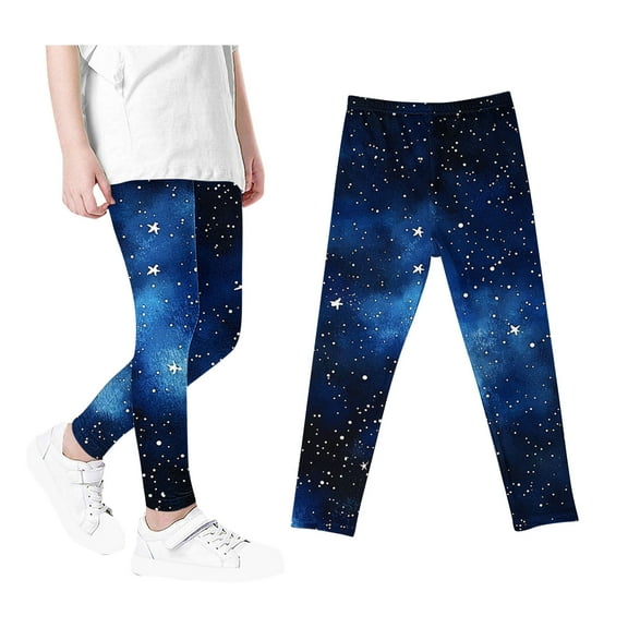 Odeerbi 3-12 Years Kids Girls Leggings Starry Sky Print Stretchy Tights Compression Pants Starlit High Waist Soft Pantyhose