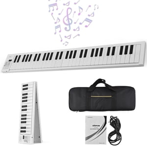 OUTGOO 61 Key Folding Piano Keyboard With Carrying Bag White