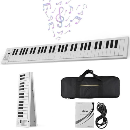 OUTGOO 61 Keys Folding Piano Keyboard, Portable Electric Keyboard Piano with Teaching Mode, Recording, Playback, Carrying Bag and Power Supply, Digital Music Keyboard for Kids Adult Beginners