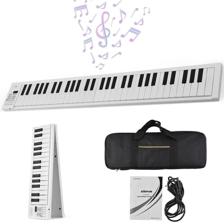 OUTGOO 61 Key Folding Piano Keyboard With Carrying Bag White