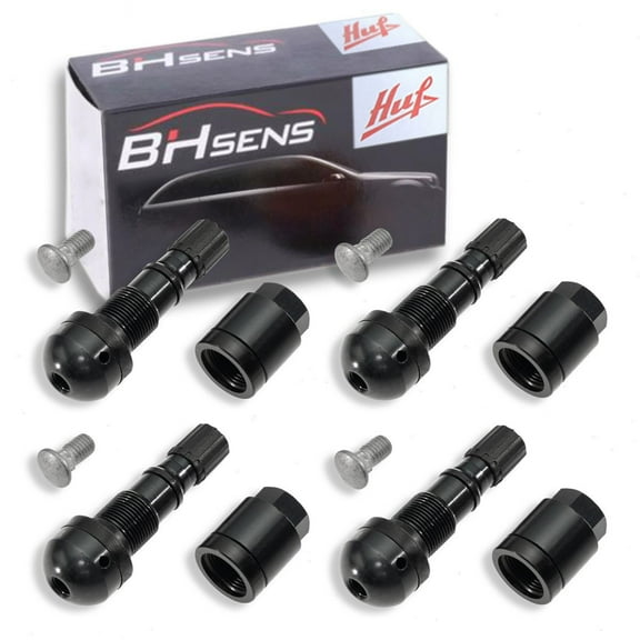 4 pc Huf TPMS Sensor Service Kits compatible with BMW 328i xDrive 2009-2012 - 43Mm Black Finish