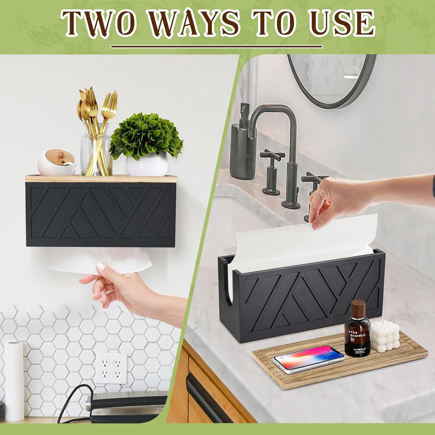 Cnshop Wall-Mounted Paper Towel Dispenser with Solid Wood Top, C-Fold/Trifold Towel Holder with Lid for Bathroom