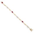 thumbnail image 2 of 18K Yellow Gold Plated Silver Red Created Ruby and White Moissanite and Round White Lab Grown Diamond Tennis Bracelet for Women (3.04 Cttw, Gemstone Birthstone, Oval 6X4MM, 7.25 inches), 2 of 4