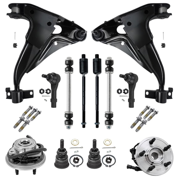 Detroit Axle - Front Lower Control Arms w/Ball Joints Sway Bar Links Inner Outer Tie Rods & Wheel Hub Bearing Assembly Kit for 2004-2005 Ford Explorer/ 2002-2003 Mercury Mountaineer - 4.0L