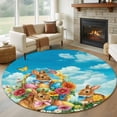thumbnail image 2 of Easter Rabbits Area Rugs 6ft Country Basket Eggs Floral Bunny Grass Blue Sky Floor Rug Non Slip Low Pile Ultra Soft Circle Carpet for Living Room Bedroom Dining Room, 2 of 9