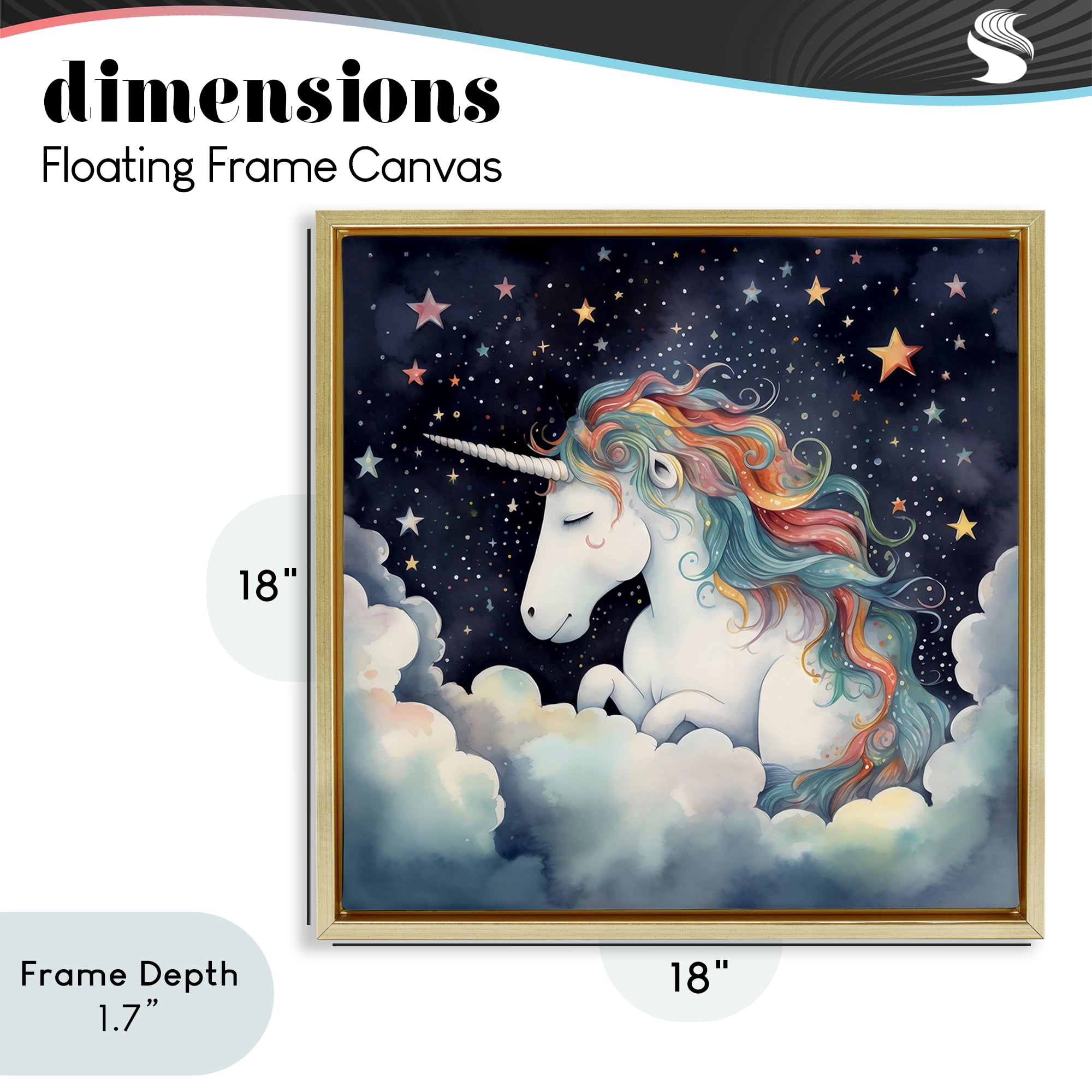 Stupell Industries Sleepy Unicorn in Starlit Clouds Gold Framed Floater Canvas Wall Art, design by Creative Studio