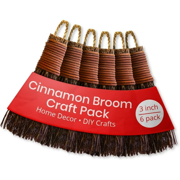 Cinnamon Broom - Cinnamon Scented 3in (6 Pack) Mini Broomsticks - Decorative Witch Broom for Door Protection & Halloween Décor