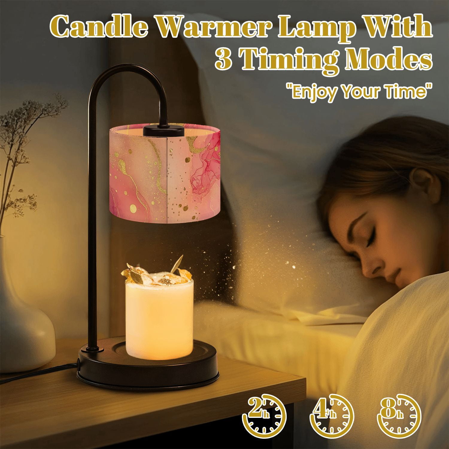 Candle Warmer Lamp with Timer Dimmer Abstract Pink Gold Fluid Art Elegant Swirls Bold Accents Candle Lamp Warmer for Jar Candle with 4 Bulbs Gifts for Women House Warming Gifts