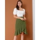 thumbnail image 3 of INSPIRE CHIC Falda asimétrica con dobladillo con volantes de color sólido y cintura alta con decoración de botones para mujer ejercito verde S, 3 of 6