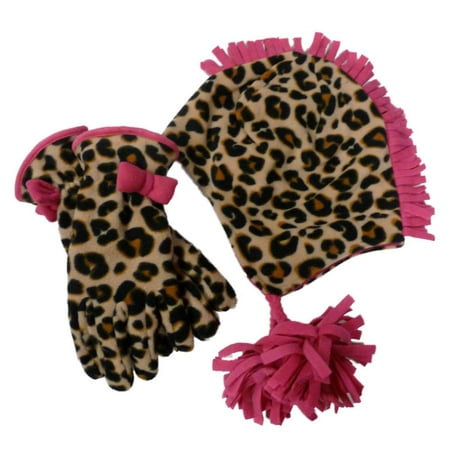 Jumping Beans Girls Brown Leopard Print Fleece Hat & Gloves Set Cheetah