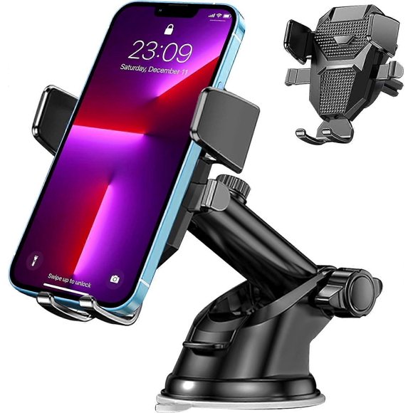 Car Phone Holder 4 in 1 Universal Phone Mount Cradle Super Stable for Car Dashboard/Windscreen/Air Vent, 360 Rotation for All 4.7 to 6.5 inch Smartph