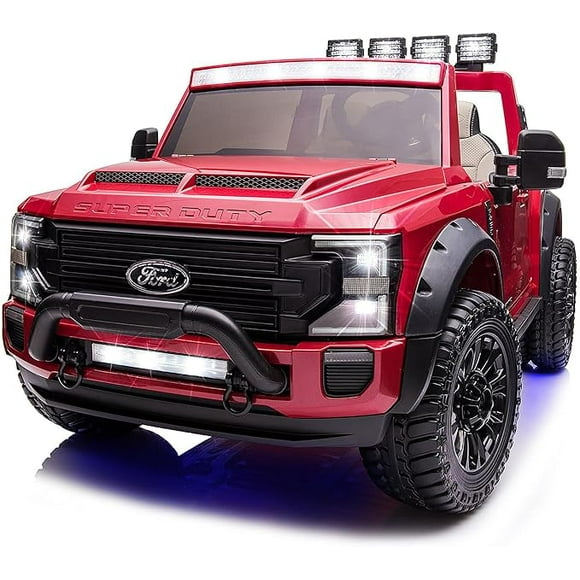 VOLTZ TOYS Ford Super Duty F450 Dually 2-Seater 24V Kids Ride-On Truck, Motorized Pick-Up Toy Car with Dual Rear Wheels, Parent Remote Control, EVA Tires, Licensed, Red