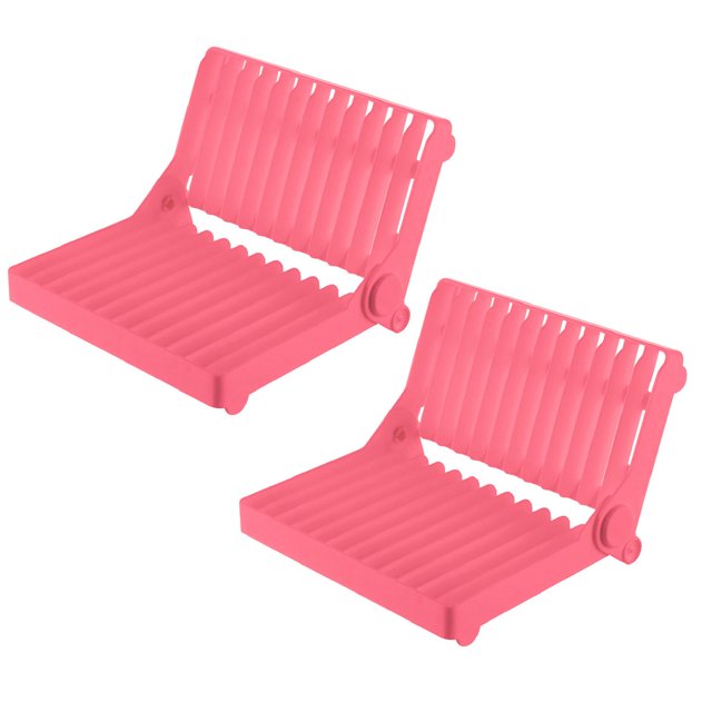 Oleegame 2PC Shower Soap Dish With Hook Foldable Dish Plate Drying Rack Organizer Drainer Plastic Storage Holder Kitchen Pink