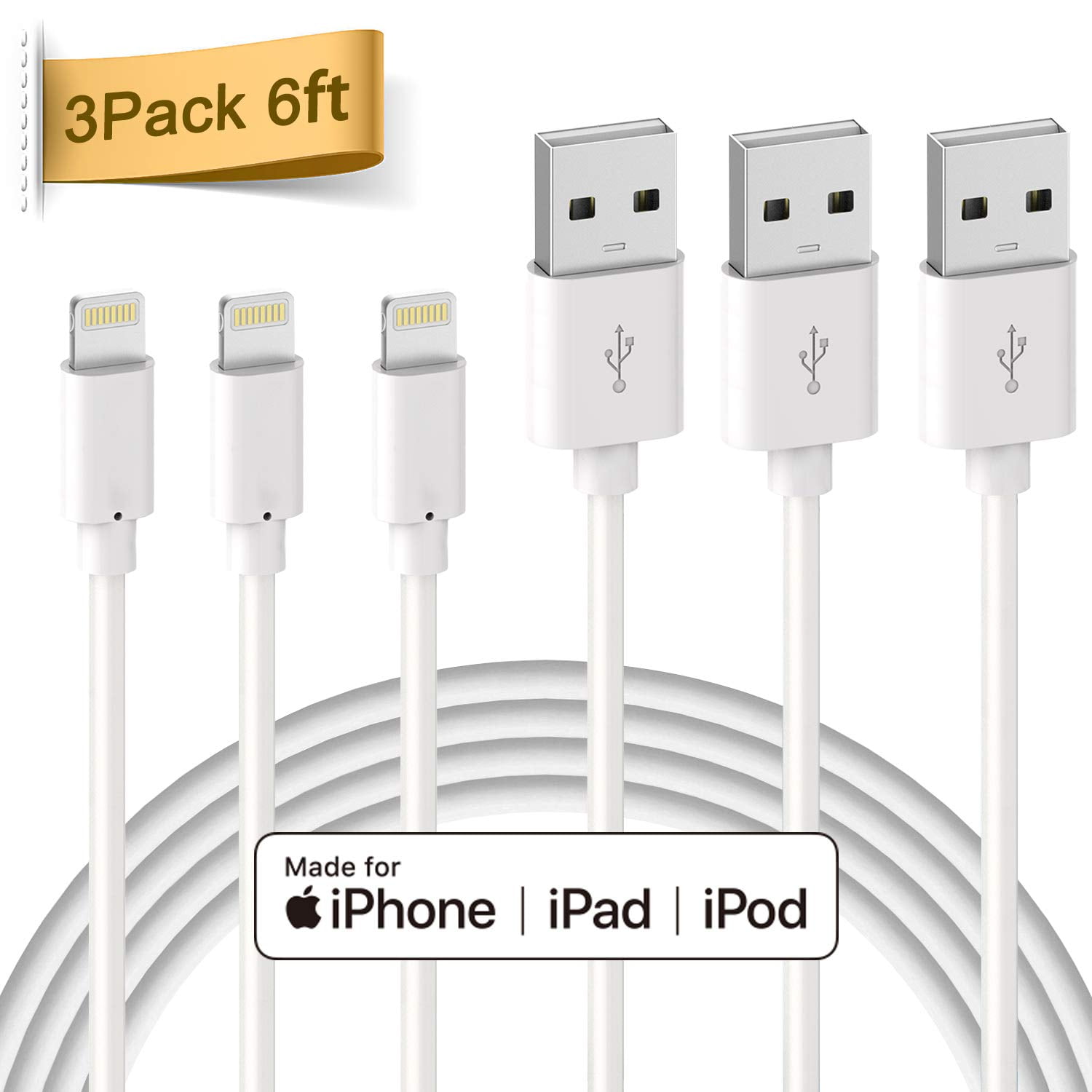 Fast Charging & Syncing Cord Charge+ 2X 3FT USB Cable Compatible with iPhone 11,Pro,Pro Max,Xs,Xs Max,XR,X,8,8 Plus,7,7 Plus,6S,6S Plus,iPad Air,Mini/iPod Touch/Case iPhone Charging Cable Set 