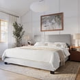 thumbnail image 1 of CorLiving Celeste Modern Upholstered Adult King Bed Frame with Headboard, Box Spring Required, Light Grey, 1 of 7