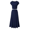 thumbnail image 5 of RFQWOVSR Women's Casual Knit Short Sleeve Crop Top High Waist Midi Skirt 2 Piece Set Elegant Summer Dress Outfit M, 5 of 5