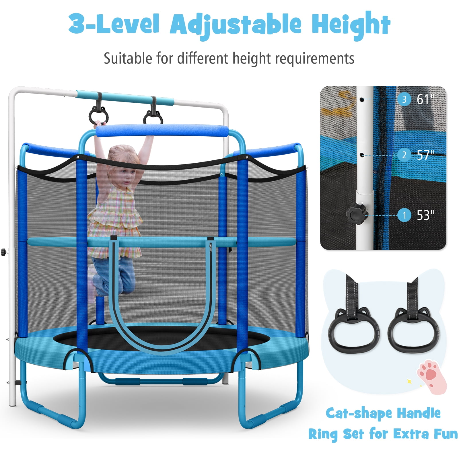 Infans 5FT Kids 3-in-1 Game Trampoline Seamless W/Enclosure Net Spring Pad In/Outdoor