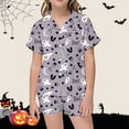 thumbnail image 2 of CAIVO Girls Halloween Pumpkin Ghosts Bats Printed 2 Piece Pajama Sets Lapel Short Sleeve Button Down Shirt With Shorts Children Kids Homewear Loungewear, 2 of 5