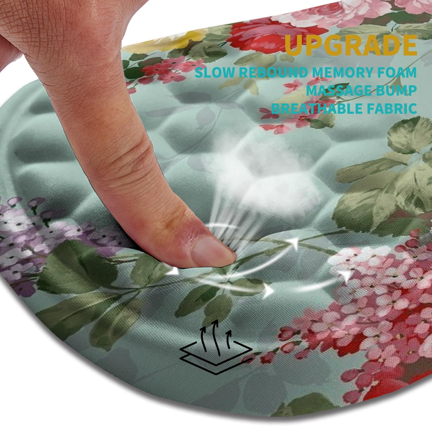 Ergonomic Mouse Pad Wrist Support, Wrist Rest Mousepad for Carpal Tunnel Pain Relief with Integrated Memory Foam Slope Massage Bulge (11.8x7.9 inch,Graceful Peony