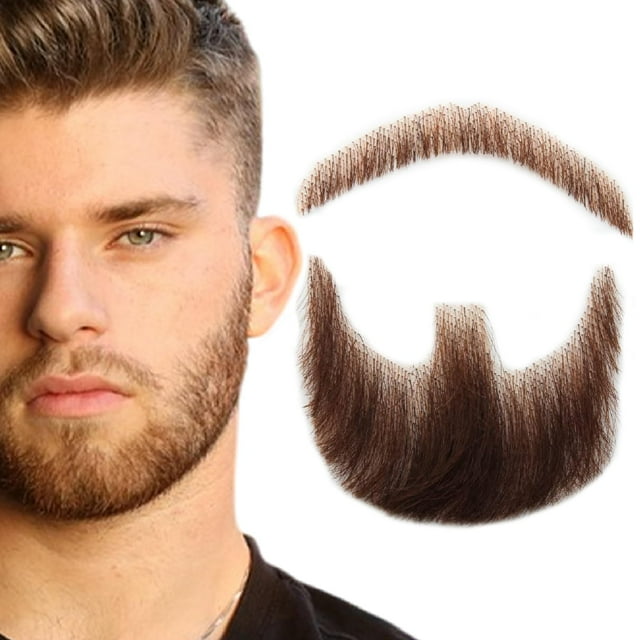 INFTOYCO Barba Falsa Bigote Realista Atado a Mano Cabello Facial Adultos Hombres Encaje Barbas Falsas Invisibles para Disfraces de Halloween Entretenimiento Drama Fiesta Película Maquillaje (Marrón)
