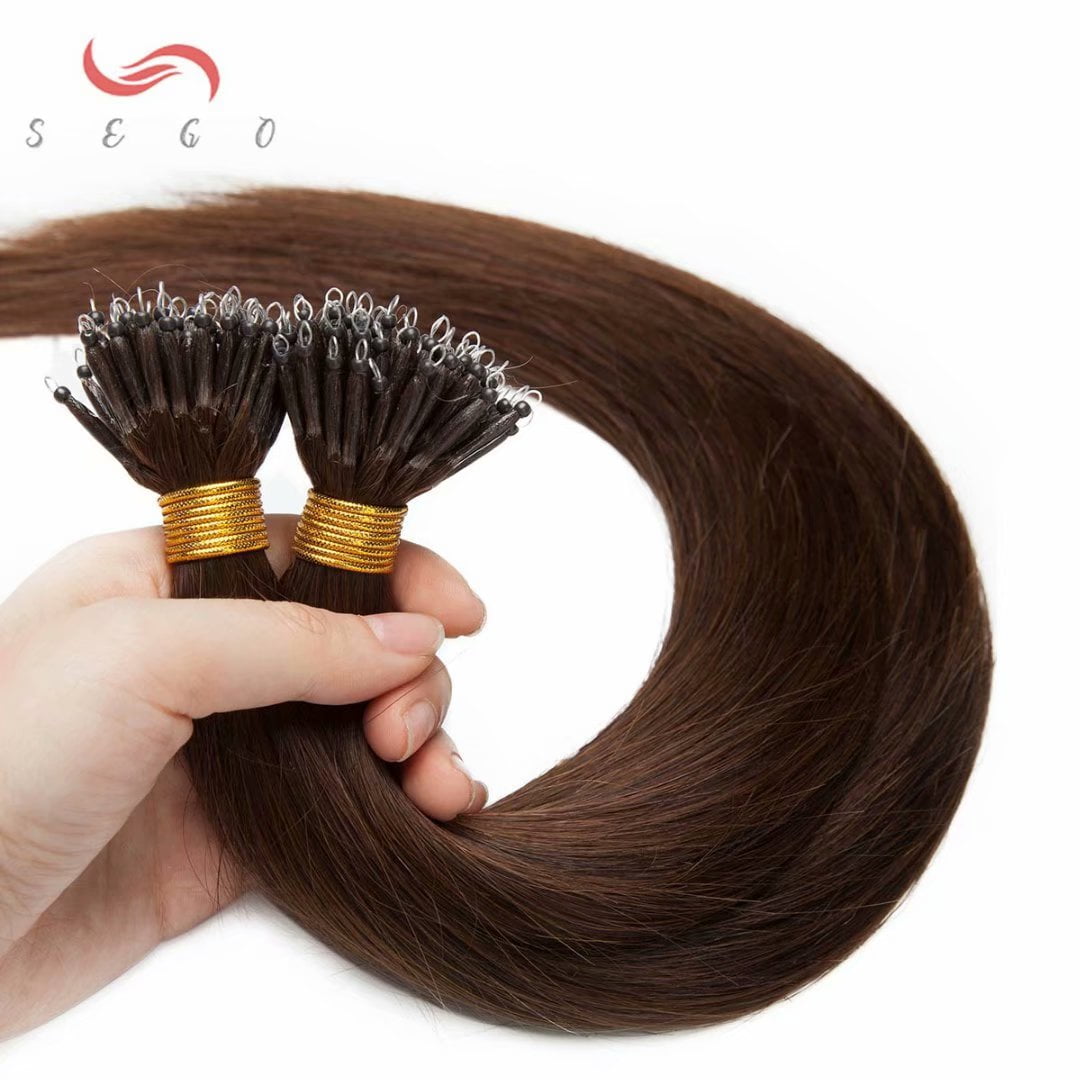 SEGO Nano Micro Bead Ring Human Hair Extension Pre Bonded Nano Tip Remy Hair Extensions Loop Hand Hairpiece