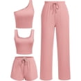 thumbnail image 3 of Ekouaer Womens 4 Piece Lounge Sets Ribbed Knit Crop Tank Top and Shorts Pants Casual Outfits, 3 of 5