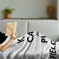 thumbnail image 3 of Hockey Soft Flannel Fleece Throw Blanket, Keep Calm and Play Fieldhockey Phrase in Black and White with Sticks and Ball, Cozy Plush for Indoor and Outdoor Use, 50" x 70", Black White, by Ambesonne, 3 of 5