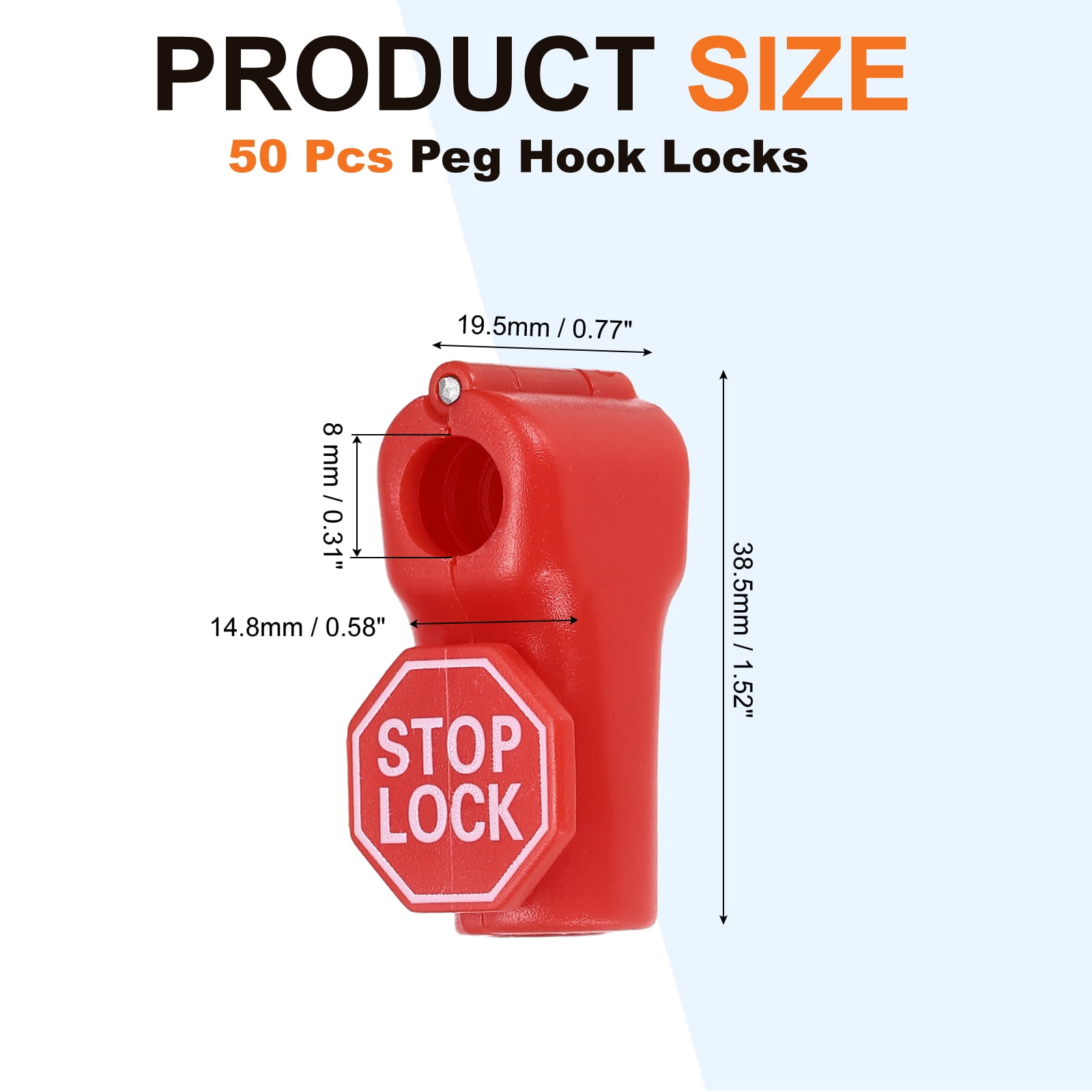 Uxcell 50Pcs Peg Hook Locks (8mm) PC Magnet Anti-Theft Pegboard Display Hook Locks Security Red Stop Tools, Fits Retail Shop/Shopping Center/Garage Tools, Red