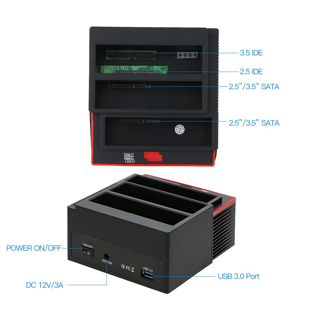 USB 3.0 3 Slots 2.5/"//3.5/" SATA IDE HDD Hard Drive Docking Clone Reader USB HUB
