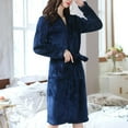thumbnail image 5 of Lovskoo 2024 Flannel Bathrobe for Women Winter Warm Solid Color Strap Pocket Sleepwear Nightgown Loungewear Navy, 5 of 8