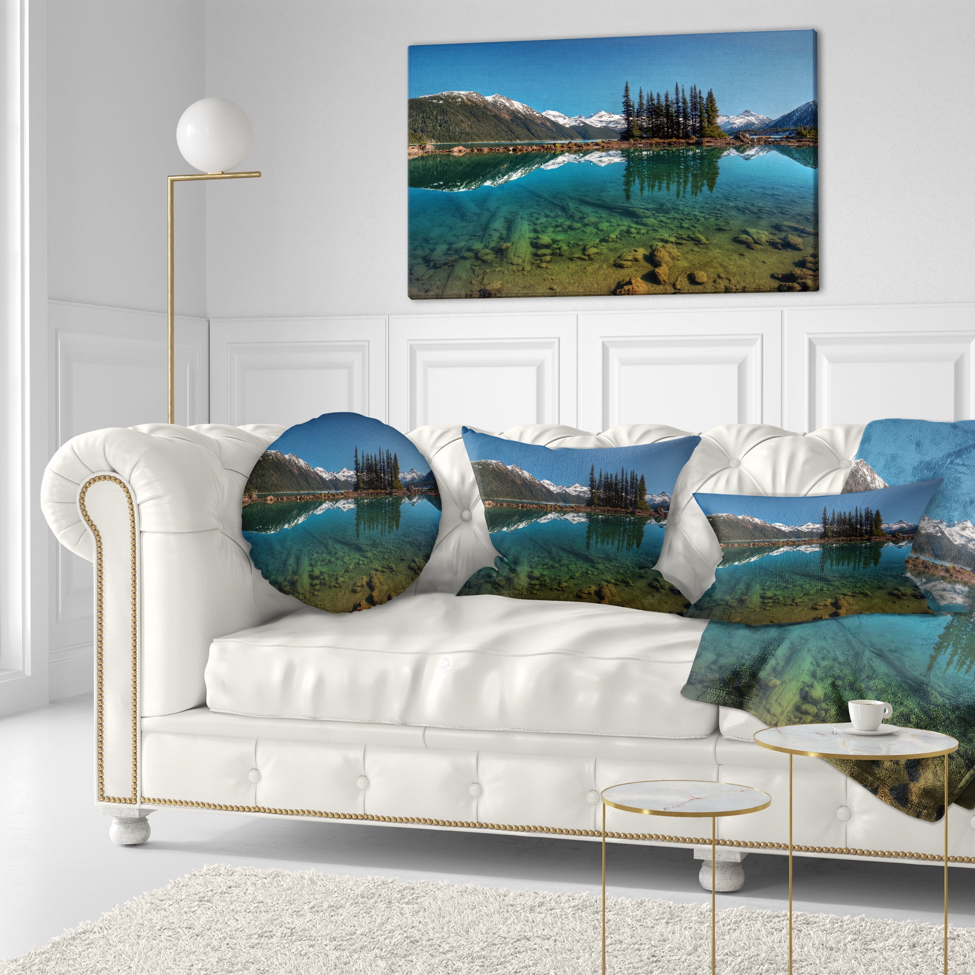 Designart Row of Pine Trees and Mountain Lake - Landscape Printed Throw Pillow - 12x20