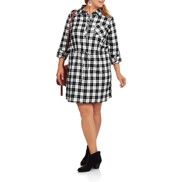 Concepts - Women's Plus Belted Plaid Shirt Dress - Walmart.com ...