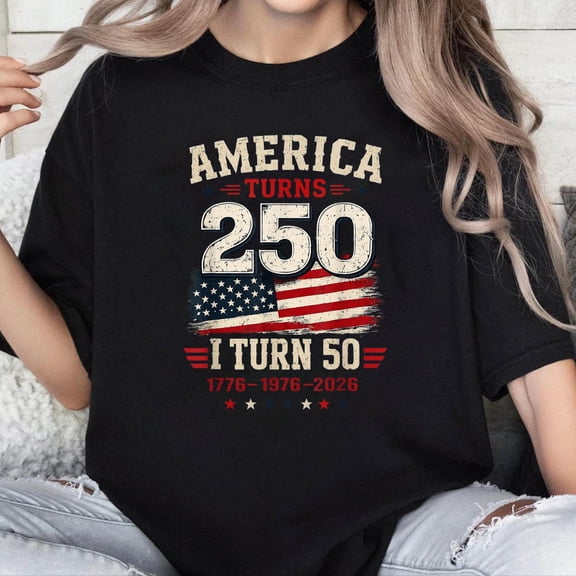 100% Cotton Unisex Vintage America Turns 250 I Turn 50 Patriotic 50th Birthday T-Shirt
