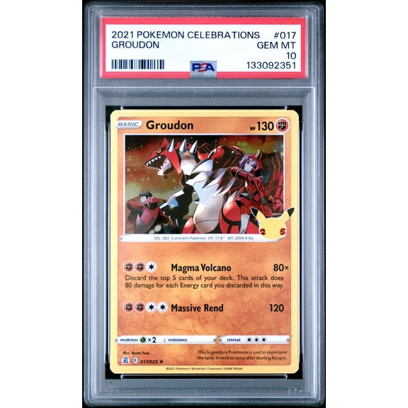 Graded 2021 Pokemon Celebrations Groudon PSA 10 #17 Trading Card