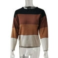thumbnail image 4 of Pull Femme à Blocs de Couleur Rayé Haut Ample Pull Automne Col Rond Manches Longues Blouse, Kaki, m, 4 of 6