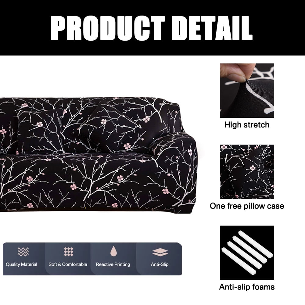 Neween Sofa Cover High Stretch Elastic Fabric 1 2 3 Seater Sofa Slipcover Chair Loveseat Couch Cover Polyester Spandex Furniture Protector Cover with 1 Pillowcase (3 Seater, Black Pattern)