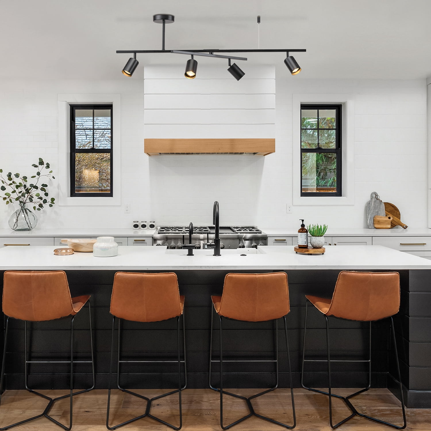 Globe Electric West Matte Black Modern Industrial 4-Light Track Lighting with Center Swivel Bar