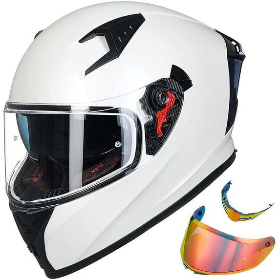 ILM Motorcycle Helmet Full Face with Pinlock Compatible Clear&Tinted Visors and Fins Street Bike Motocross Casco DOT(White, Small)