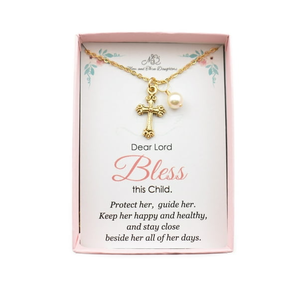 Antique Gold Pewter Cross Necklace