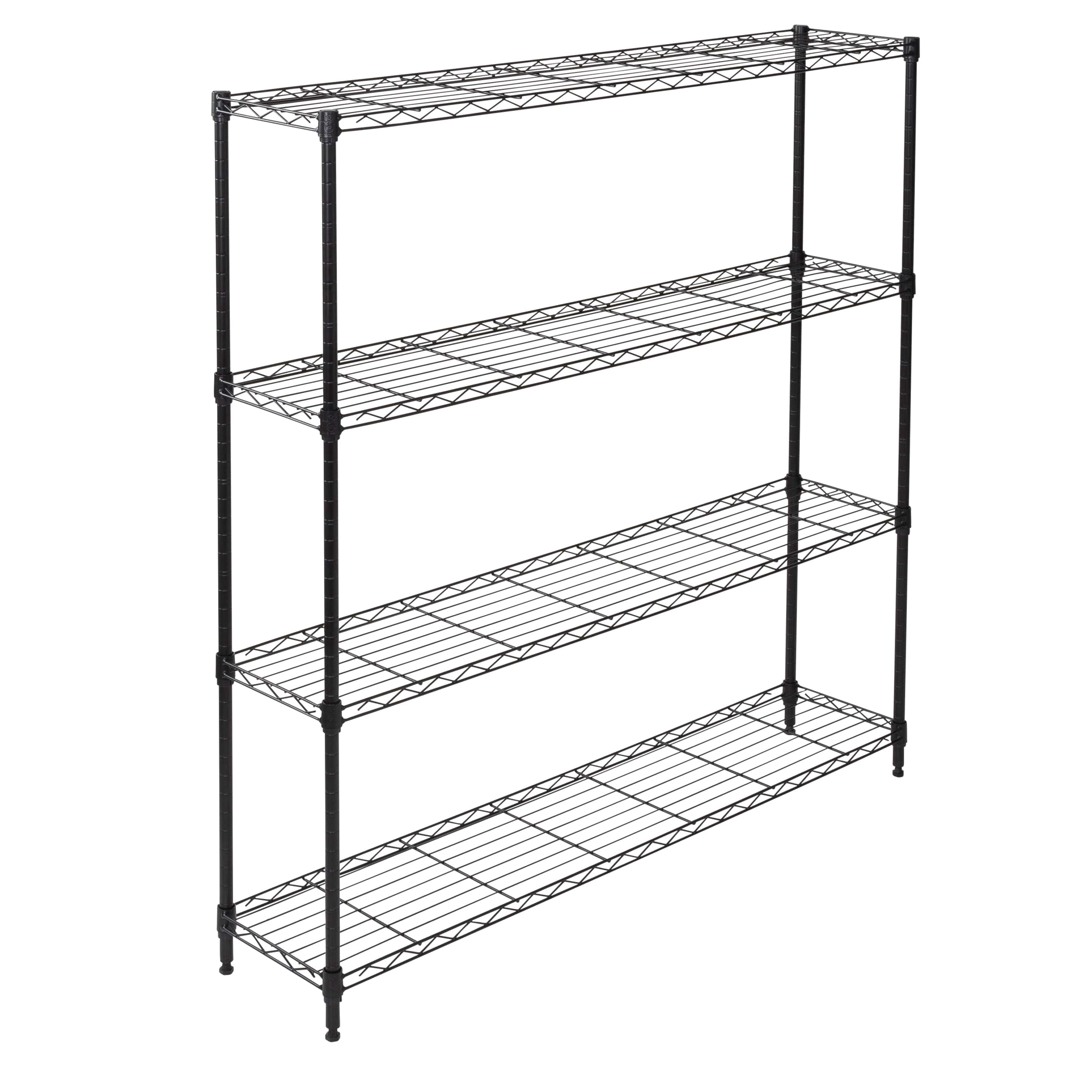 Honey-Can-Do 4-Tier Steel Slim Profile Wide Shelving Unit, Black, Holds up to 100 lbs per Shelf