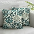 thumbnail image 3 of COMIO Green Teal Pillow Covers Summer Outdoor Dahlias Flower Throw Pillow Covers Farmhouse Modern Geometry Floral Square Pillow Cases for Sofa Couch Porch Living Room Bedroom, 3 of 5